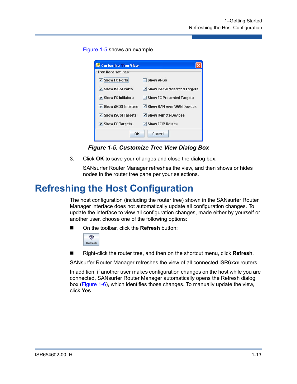 Refreshing the host configuration, Customize tree view dialog box | HP MPX200 Multifunction Router User Manual | Page 33 / 220