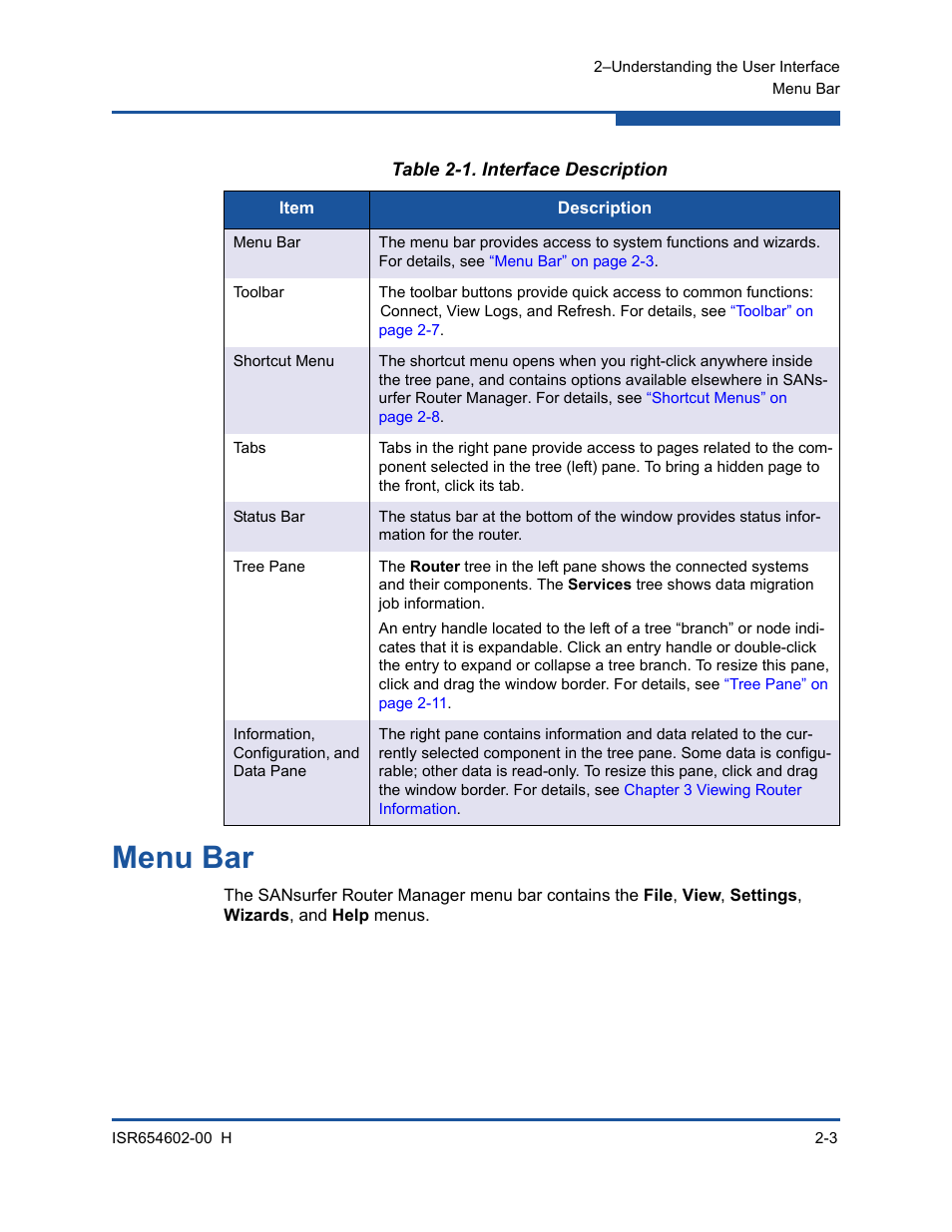 Menu bar, Interface description | HP MPX200 Multifunction Router User Manual | Page 37 / 220