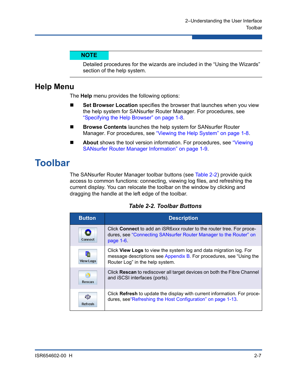 Help menu, Toolbar, Toolbar buttons | Toolbar” on | HP MPX200 Multifunction Router User Manual | Page 41 / 220