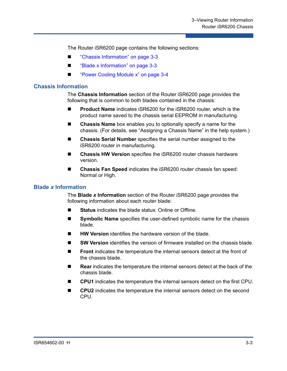 Chassis information, Blade x information, Blade | HP MPX200 Multifunction Router User Manual | Page 59 / 220