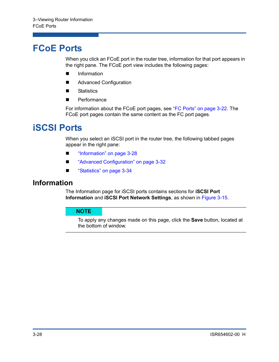 Fcoe ports, Iscsi ports, Information | HP MPX200 Multifunction Router User Manual | Page 84 / 220