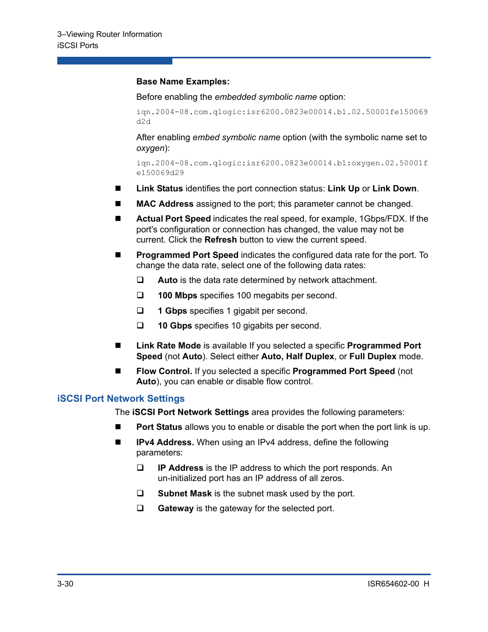 Iscsi port network settings | HP MPX200 Multifunction Router User Manual | Page 86 / 220