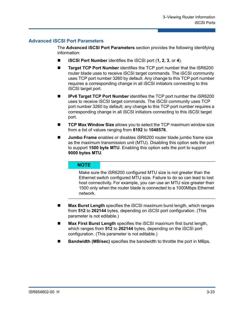 Advanced iscsi port parameters | HP MPX200 Multifunction Router User Manual | Page 89 / 220