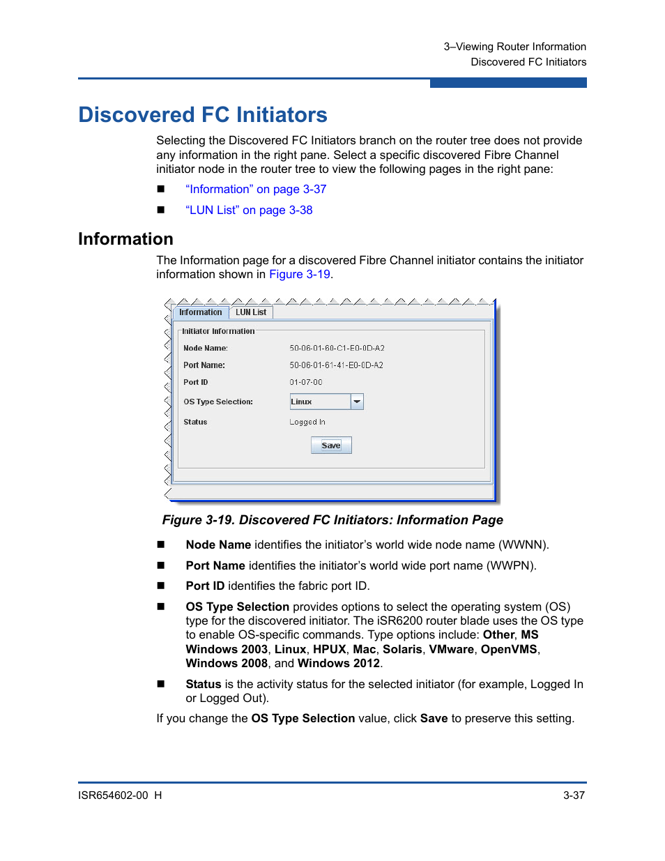 Discovered fc initiators, Information | HP MPX200 Multifunction Router User Manual | Page 93 / 220