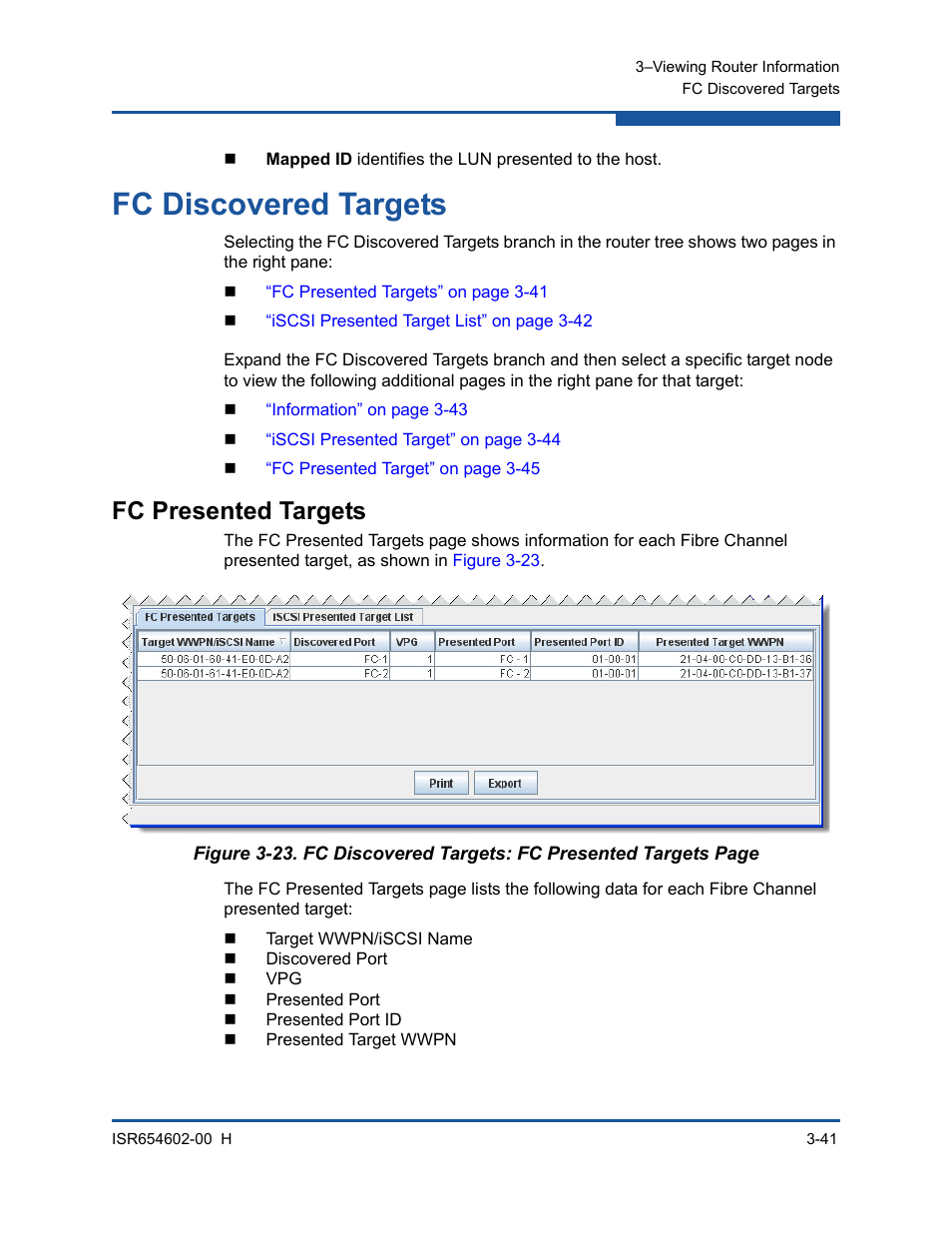 Fc discovered targets, Fc presented targets | HP MPX200 Multifunction Router User Manual | Page 97 / 220