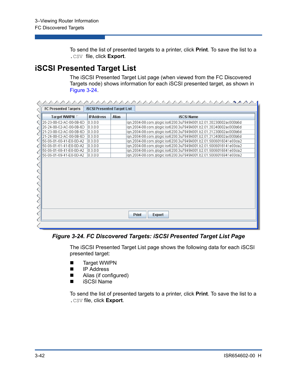 Iscsi presented target list | HP MPX200 Multifunction Router User Manual | Page 98 / 220