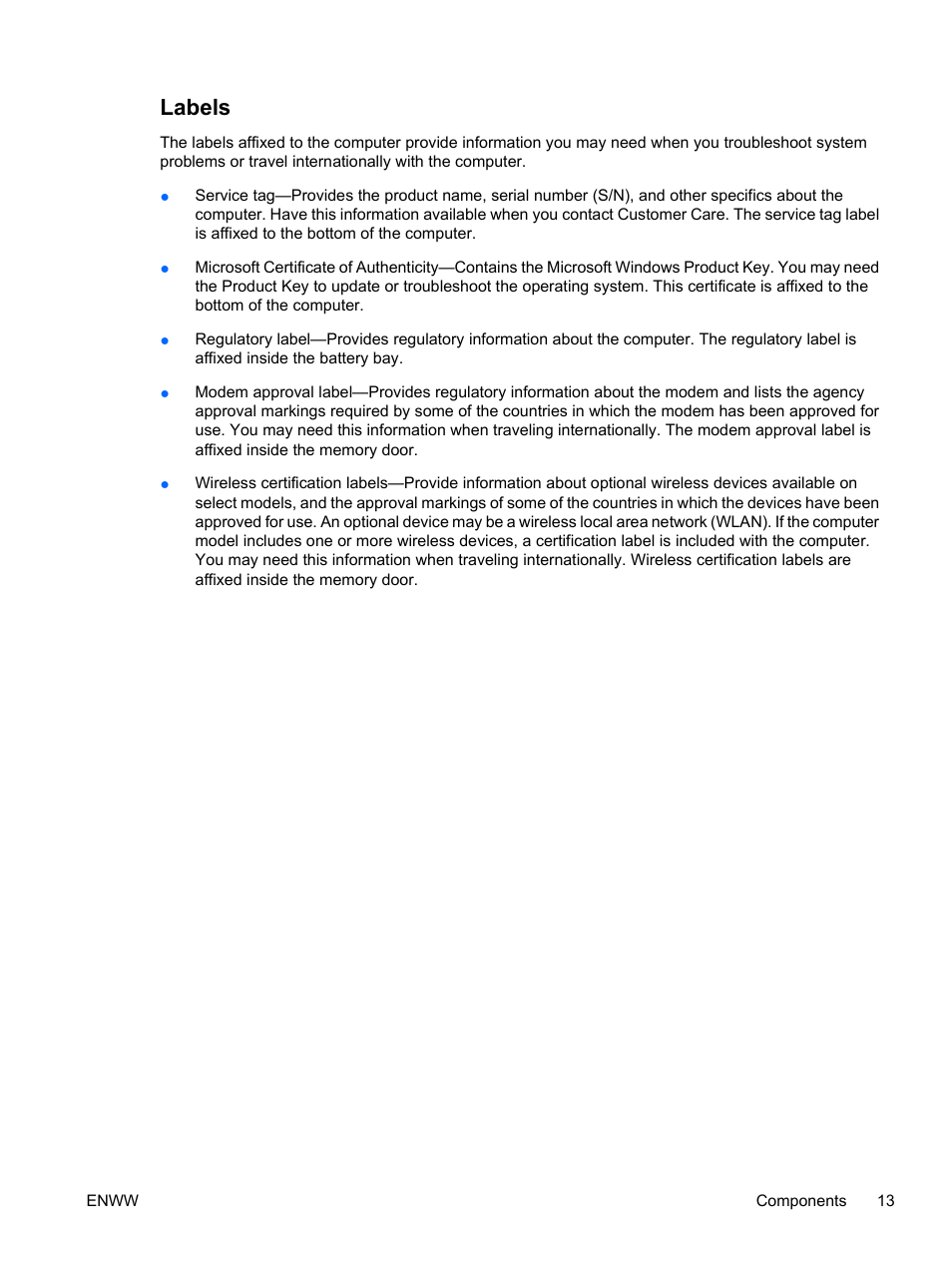 Labels | HP Compaq Presario C310EU Notebook PC User Manual | Page 19 / 87