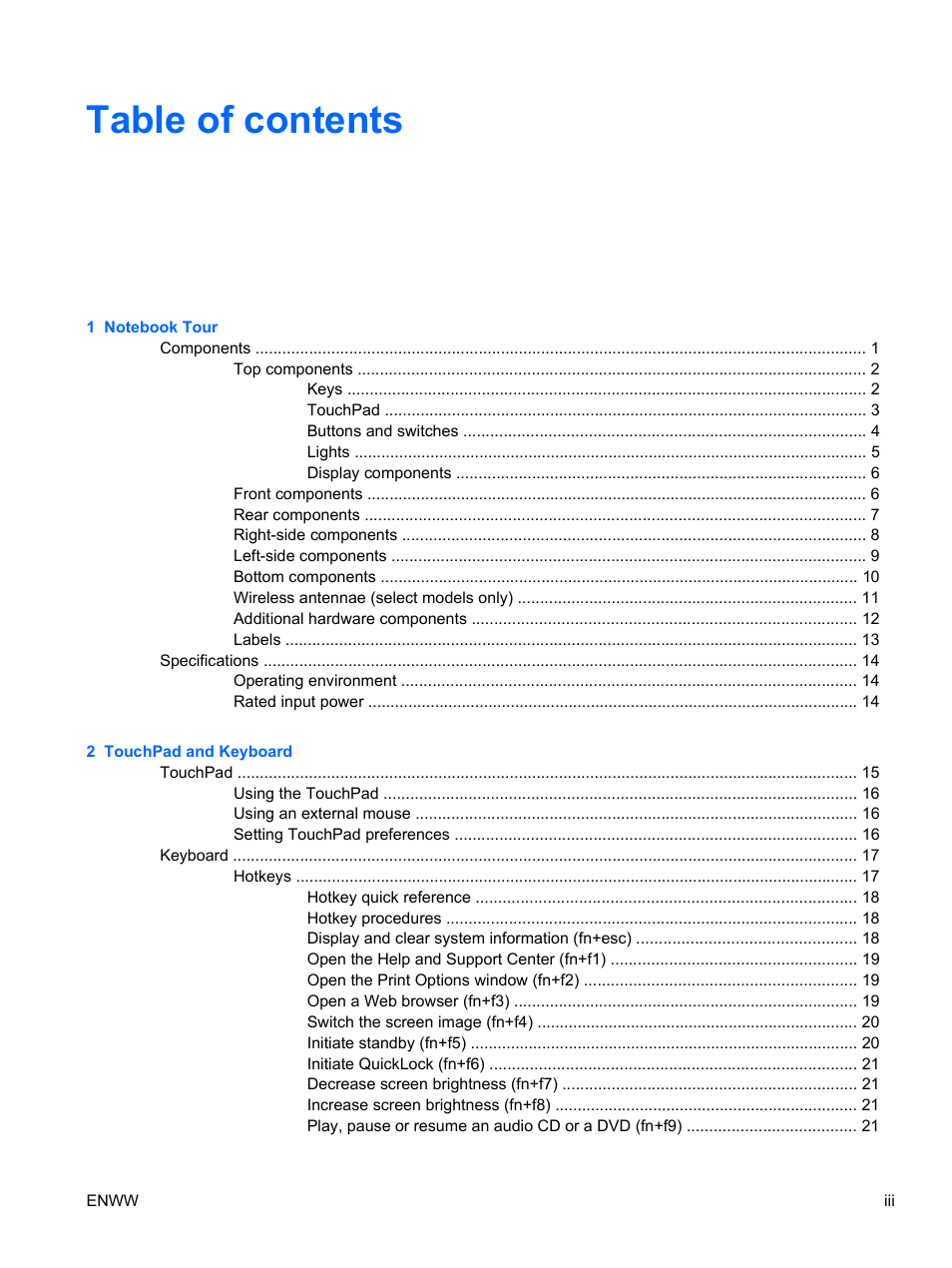 HP Compaq Presario C310EU Notebook PC User Manual | Page 3 / 87