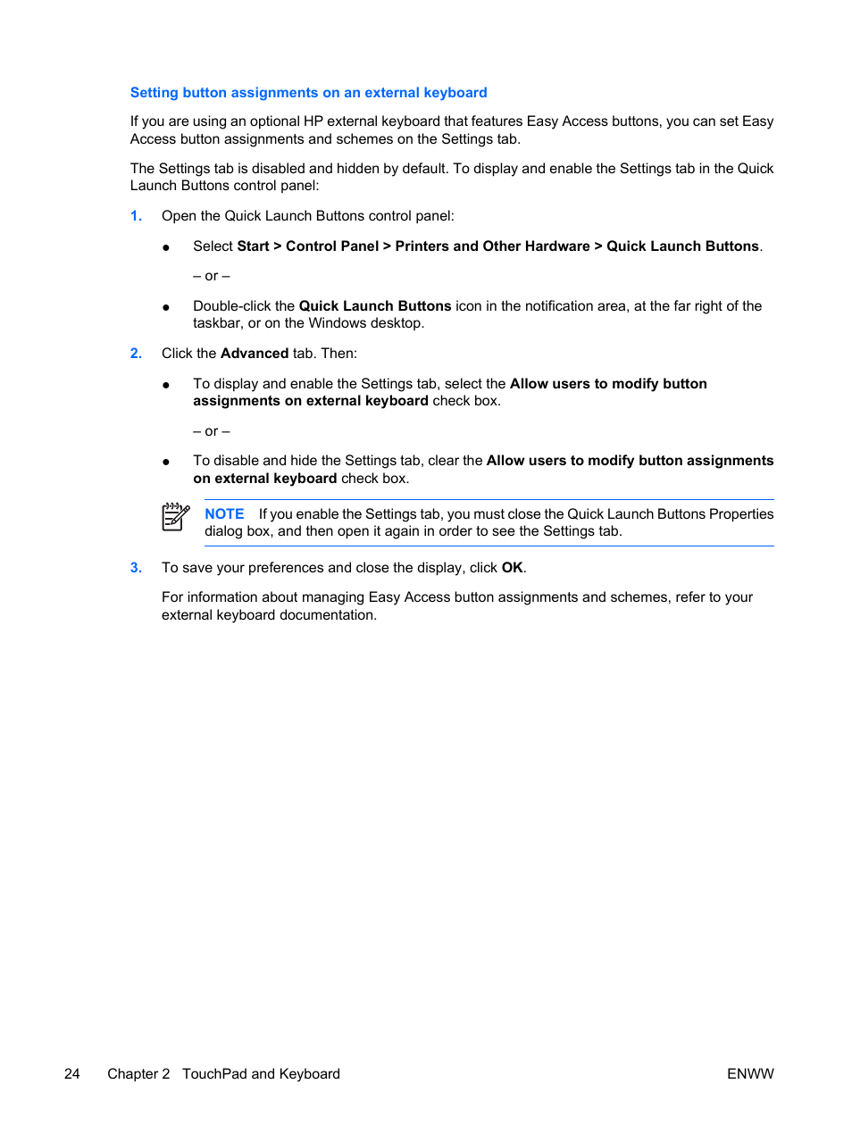 Setting button assignments on an external keyboard | HP Compaq Presario C310EU Notebook PC User Manual | Page 30 / 87