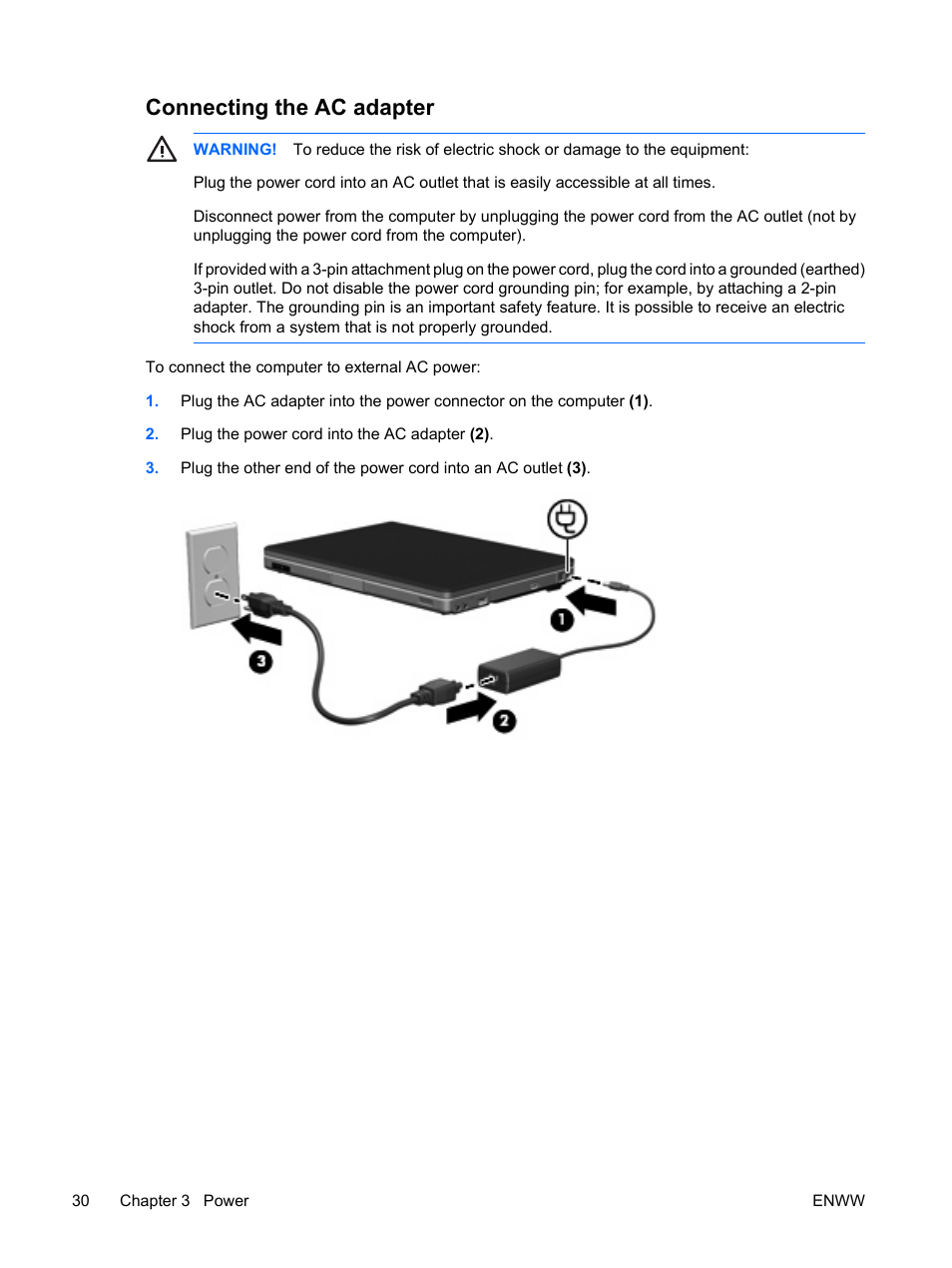 Connecting the ac adapter | HP Compaq Presario C310EU Notebook PC User Manual | Page 36 / 87