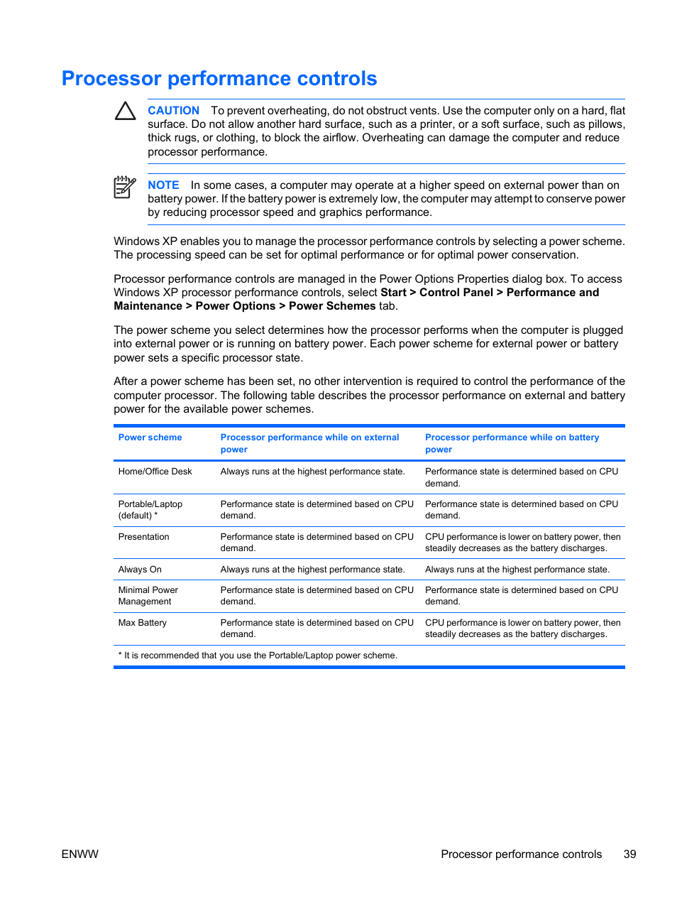 Processor performance controls | HP Compaq Presario C310EU Notebook PC User Manual | Page 45 / 87