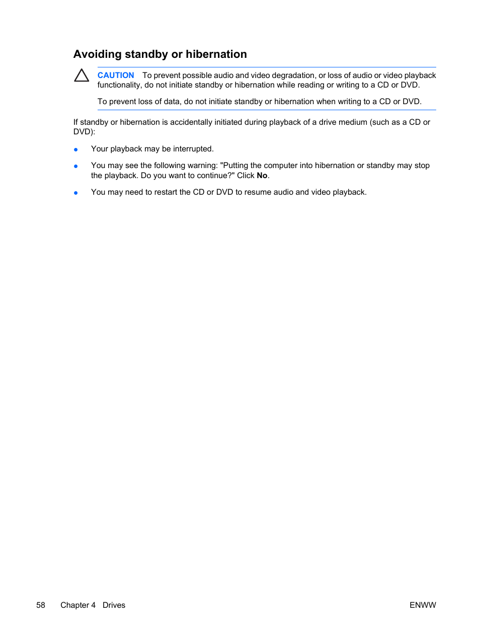 Avoiding standby or hibernation | HP Compaq Presario C310EU Notebook PC User Manual | Page 64 / 87