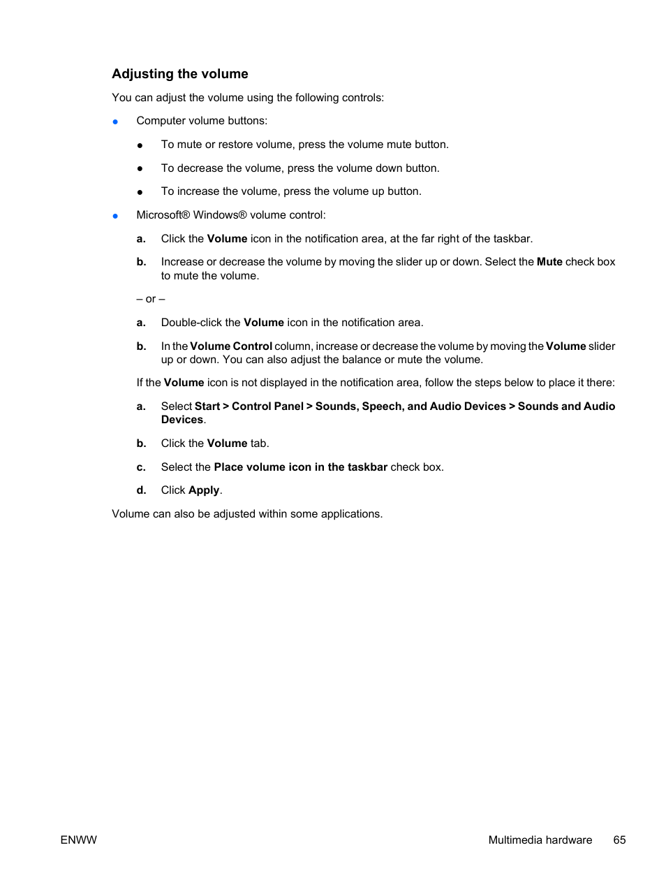 Adjusting the volume | HP Compaq Presario C310EU Notebook PC User Manual | Page 71 / 87