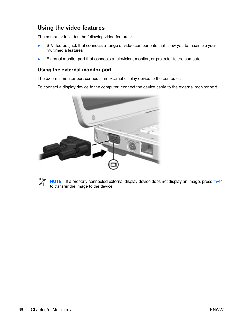 Using the video features, Using the external monitor port | HP Compaq Presario C310EU Notebook PC User Manual | Page 72 / 87