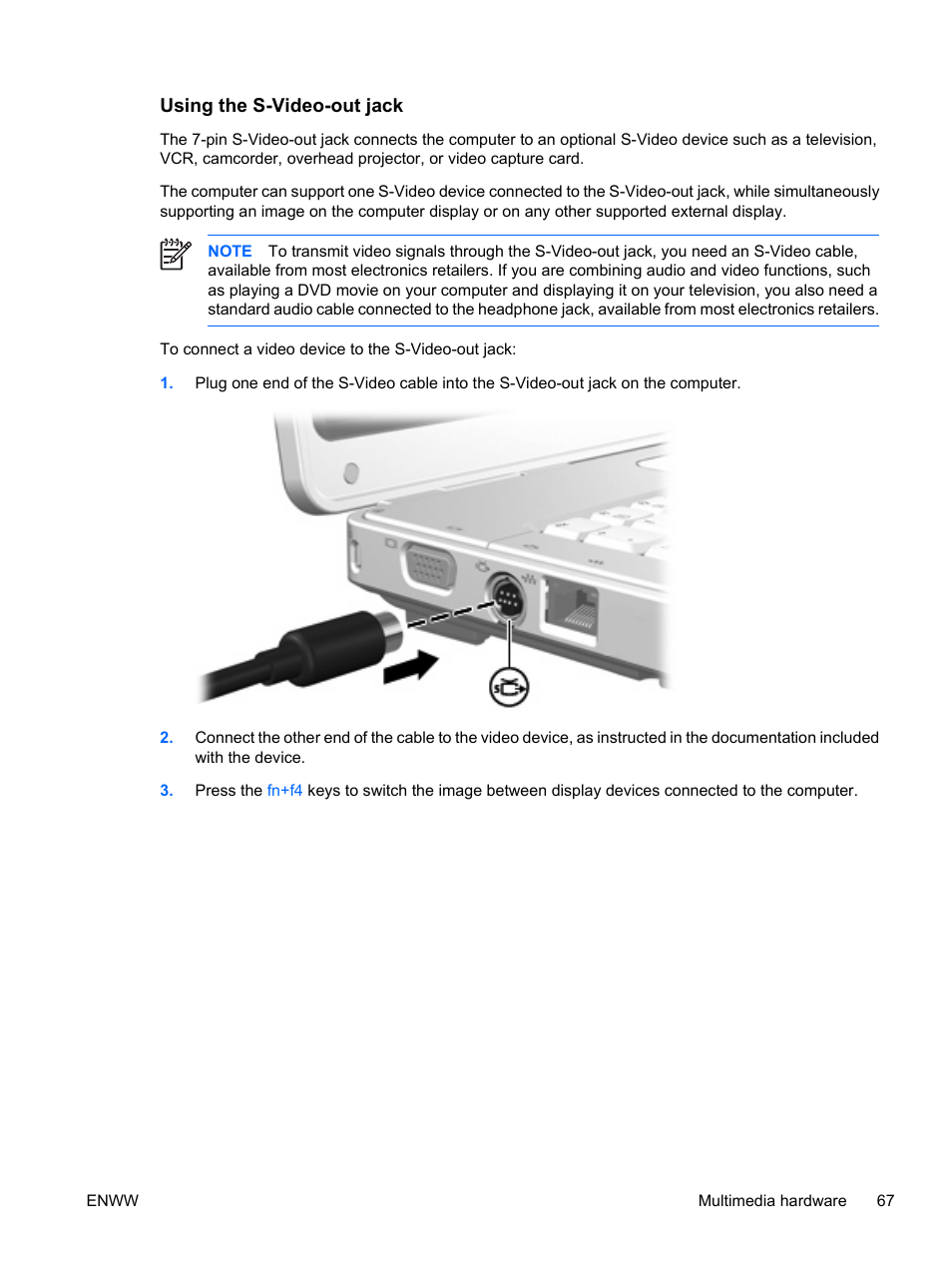 Using the s-video-out jack | HP Compaq Presario C310EU Notebook PC User Manual | Page 73 / 87