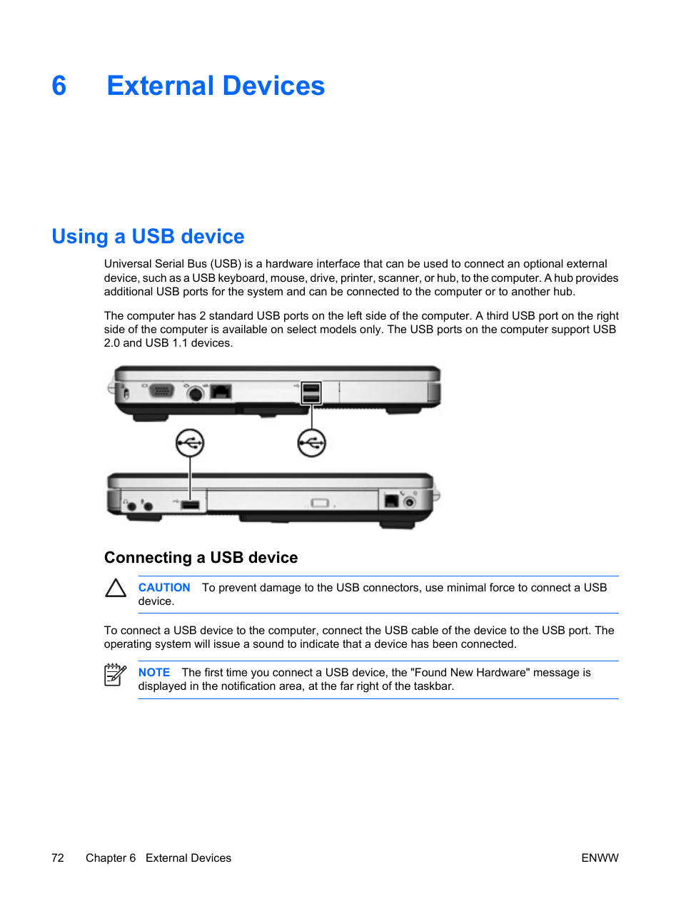 External devices, Using a usb device, Connecting a usb device | 6 external devices, 6external devices | HP Compaq Presario C310EU Notebook PC User Manual | Page 78 / 87