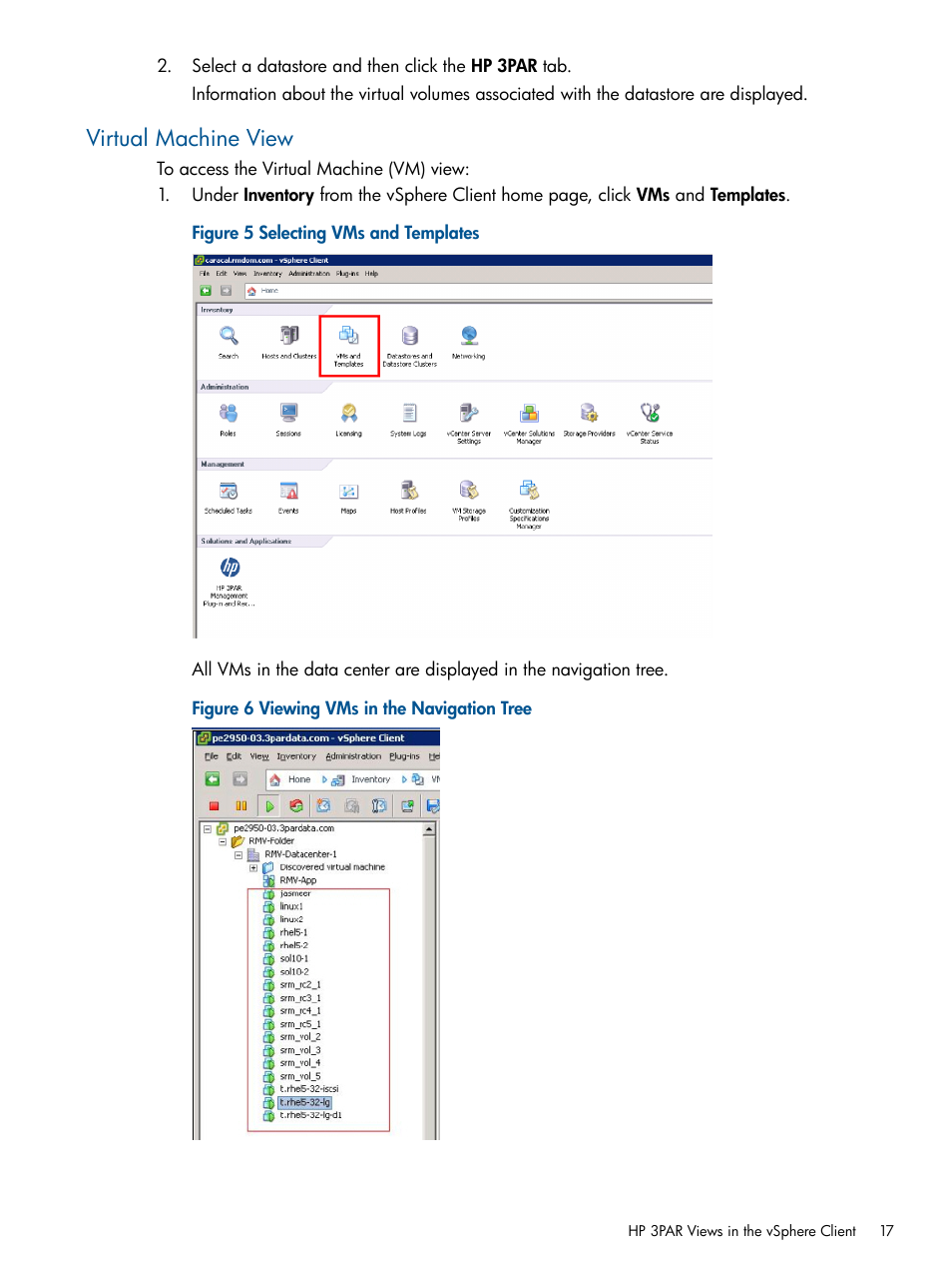 Virtual machine view | HP 3PAR Application Software Suite for VMware User Manual | Page 17 / 104