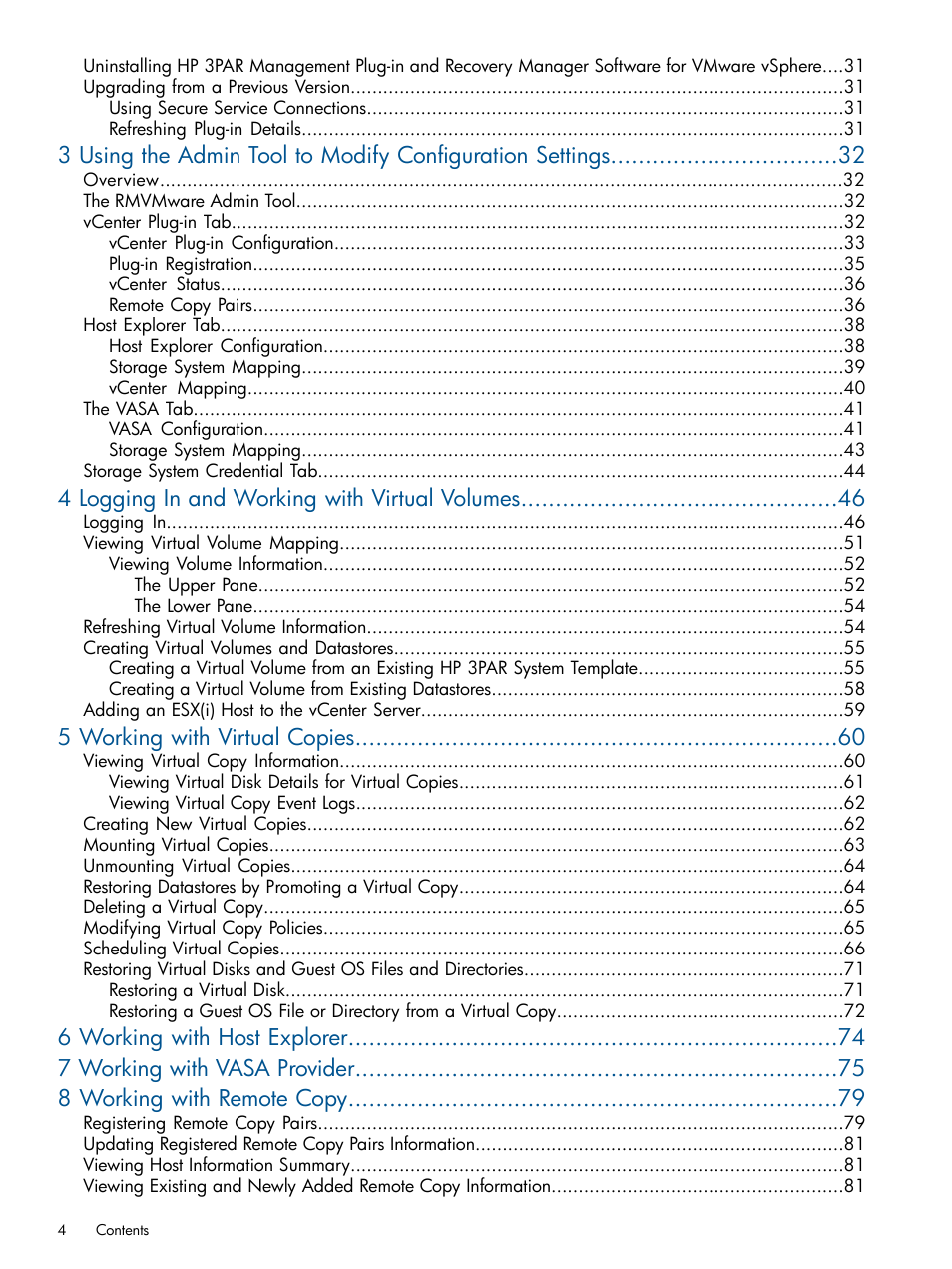 4 logging in and working with virtual volumes, 5 working with virtual copies | HP 3PAR Application Software Suite for VMware User Manual | Page 4 / 104