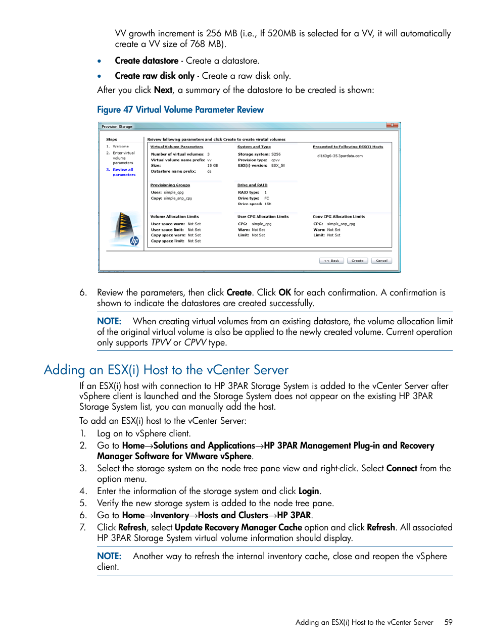 Adding an esx(i) host to the vcenter server | HP 3PAR Application Software Suite for VMware User Manual | Page 59 / 104