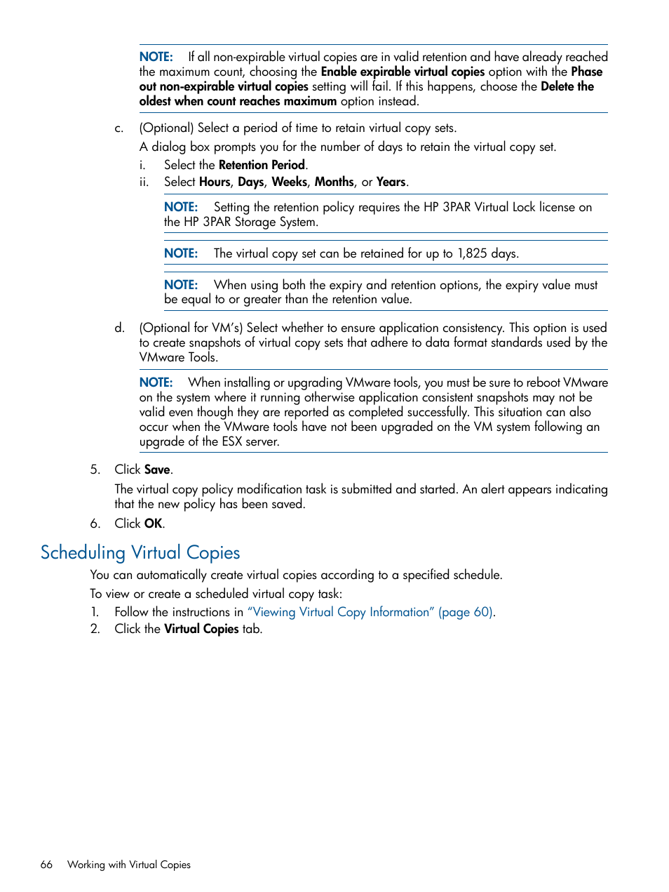 Scheduling virtual copies | HP 3PAR Application Software Suite for VMware User Manual | Page 66 / 104