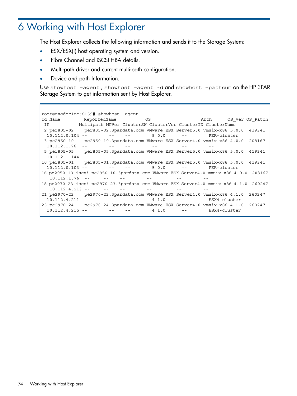 6 working with host explorer | HP 3PAR Application Software Suite for VMware User Manual | Page 74 / 104