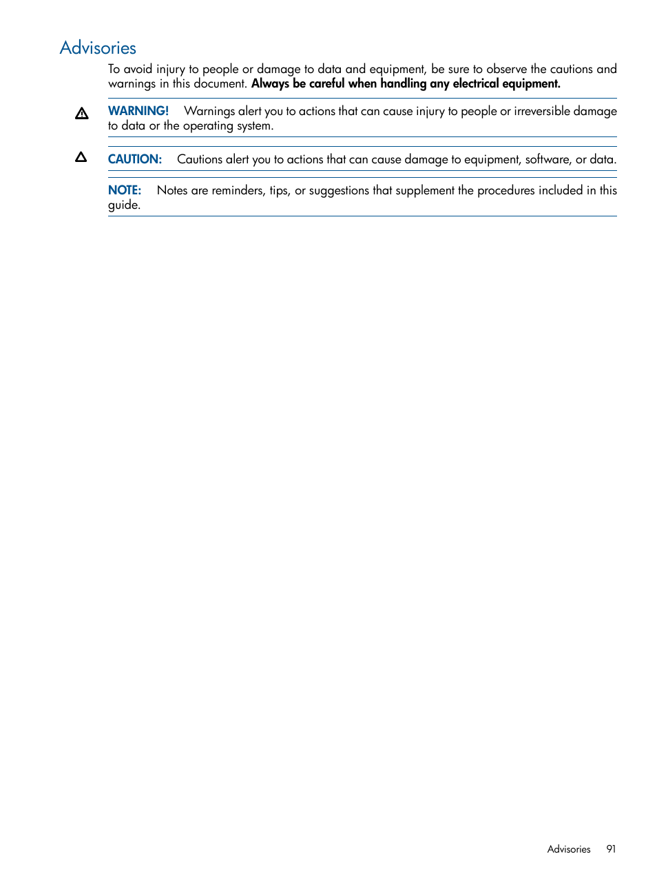 Advisories | HP 3PAR Application Software Suite for VMware User Manual | Page 91 / 104
