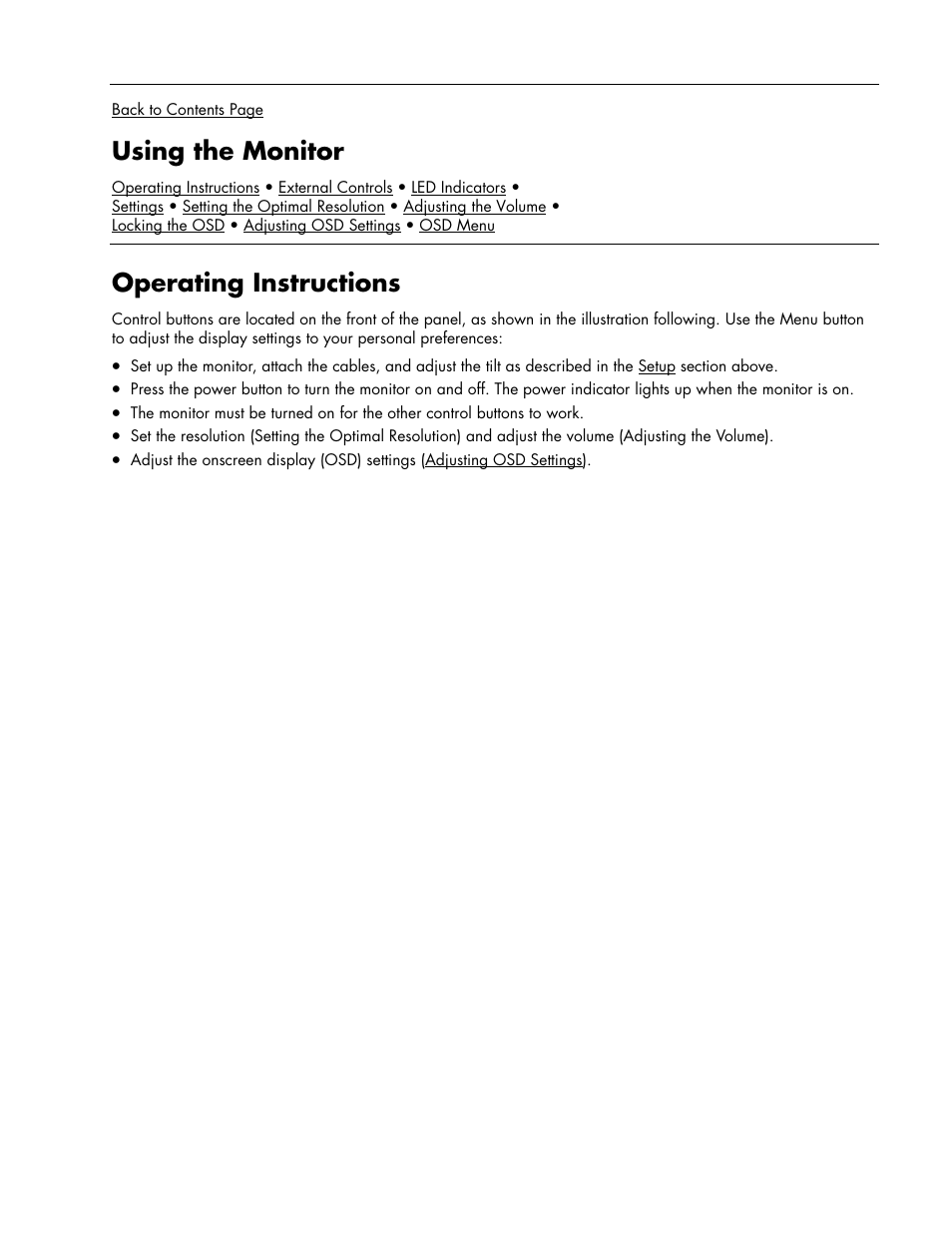 Using the monitor, Operating instructions | HP w17e 17-inch Widescreen LCD Monitor User Manual | Page 11 / 28