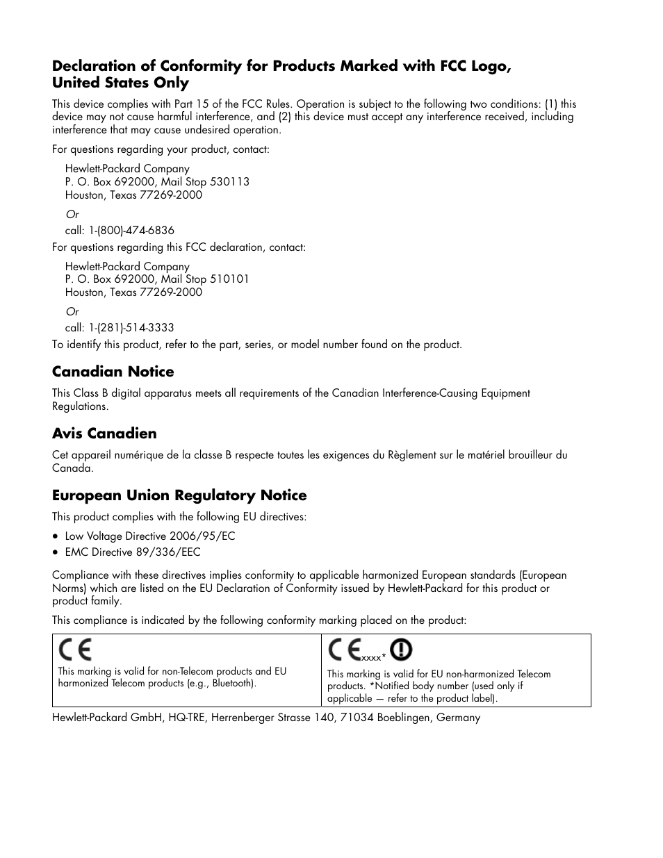 Canadian notice, Avis canadien, European union regulatory notice | Avis canadien • european union regulatory notice | HP w17e 17-inch Widescreen LCD Monitor User Manual | Page 24 / 28