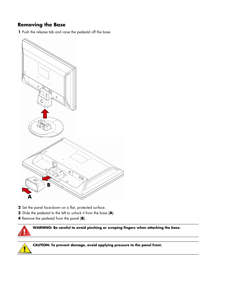 Removing the base | HP w17e 17-inch Widescreen LCD Monitor User Manual | Page 6 / 28