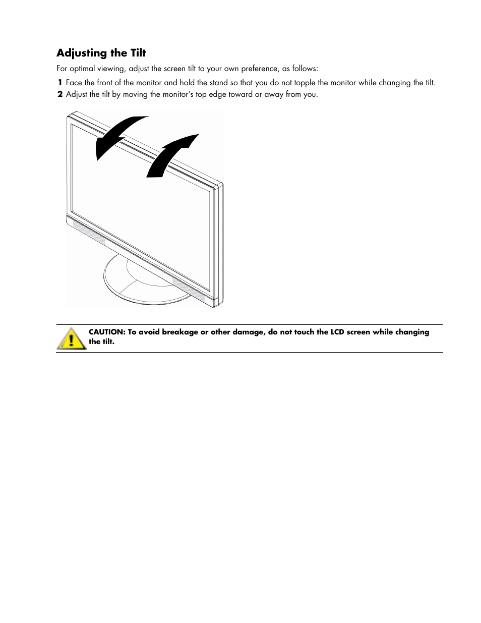 Adjusting the tilt | HP w17e 17-inch Widescreen LCD Monitor User Manual | Page 7 / 28