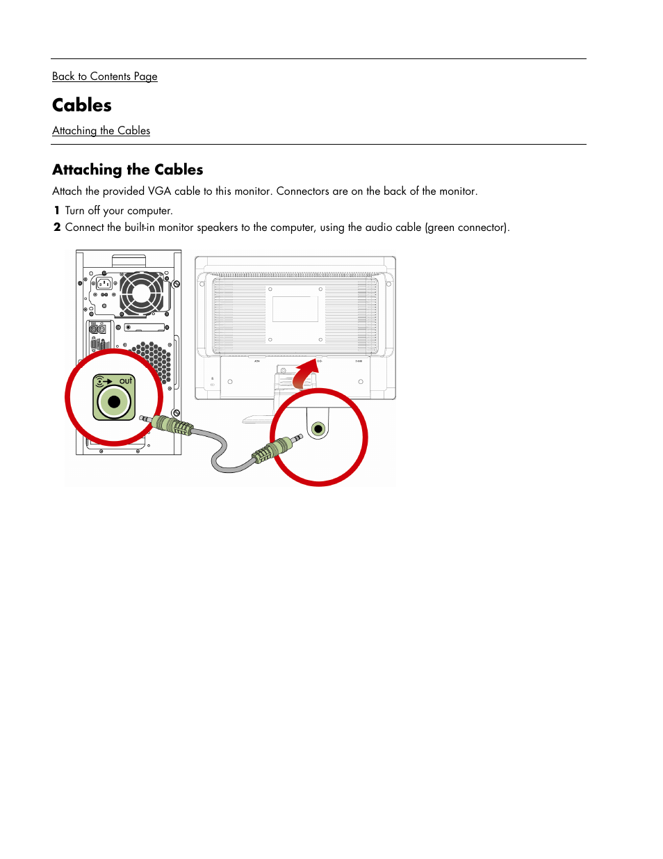 Cables, Attaching the cables | HP w17e 17-inch Widescreen LCD Monitor User Manual | Page 8 / 28