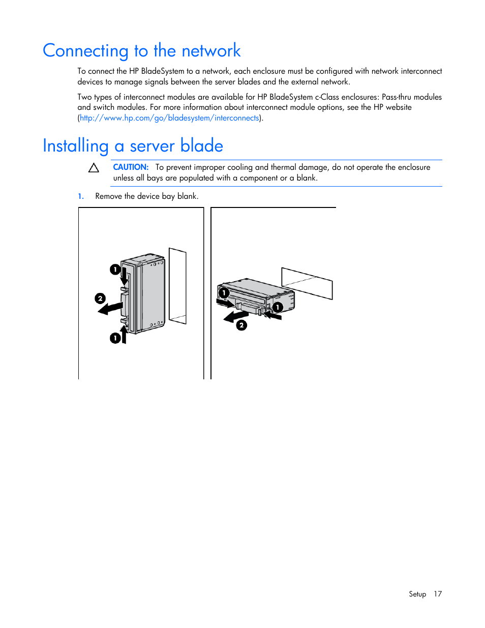 Connecting to the network, Installing a server blade | HP ProLiant BL490c G7 Server-Blade User Manual | Page 17 / 94