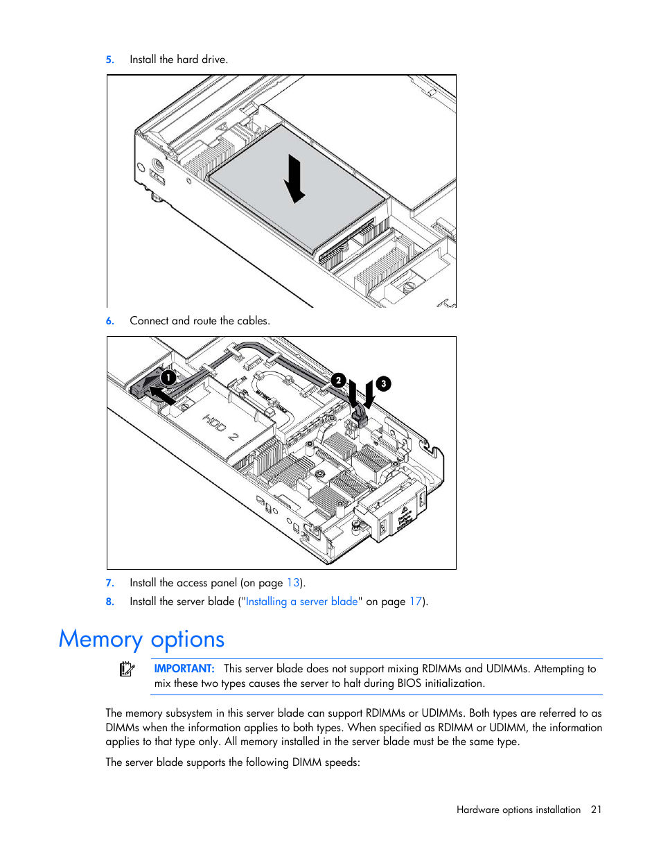 Memory options | HP ProLiant BL490c G7 Server-Blade User Manual | Page 21 / 94