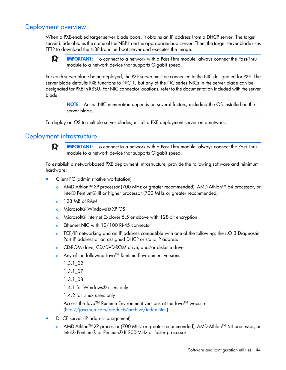 Deployment overview, Deployment infrastructure | HP ProLiant BL490c G7 Server-Blade User Manual | Page 44 / 94