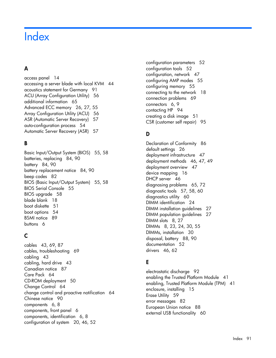 Index | HP ProLiant BL490c G7 Server-Blade User Manual | Page 91 / 94