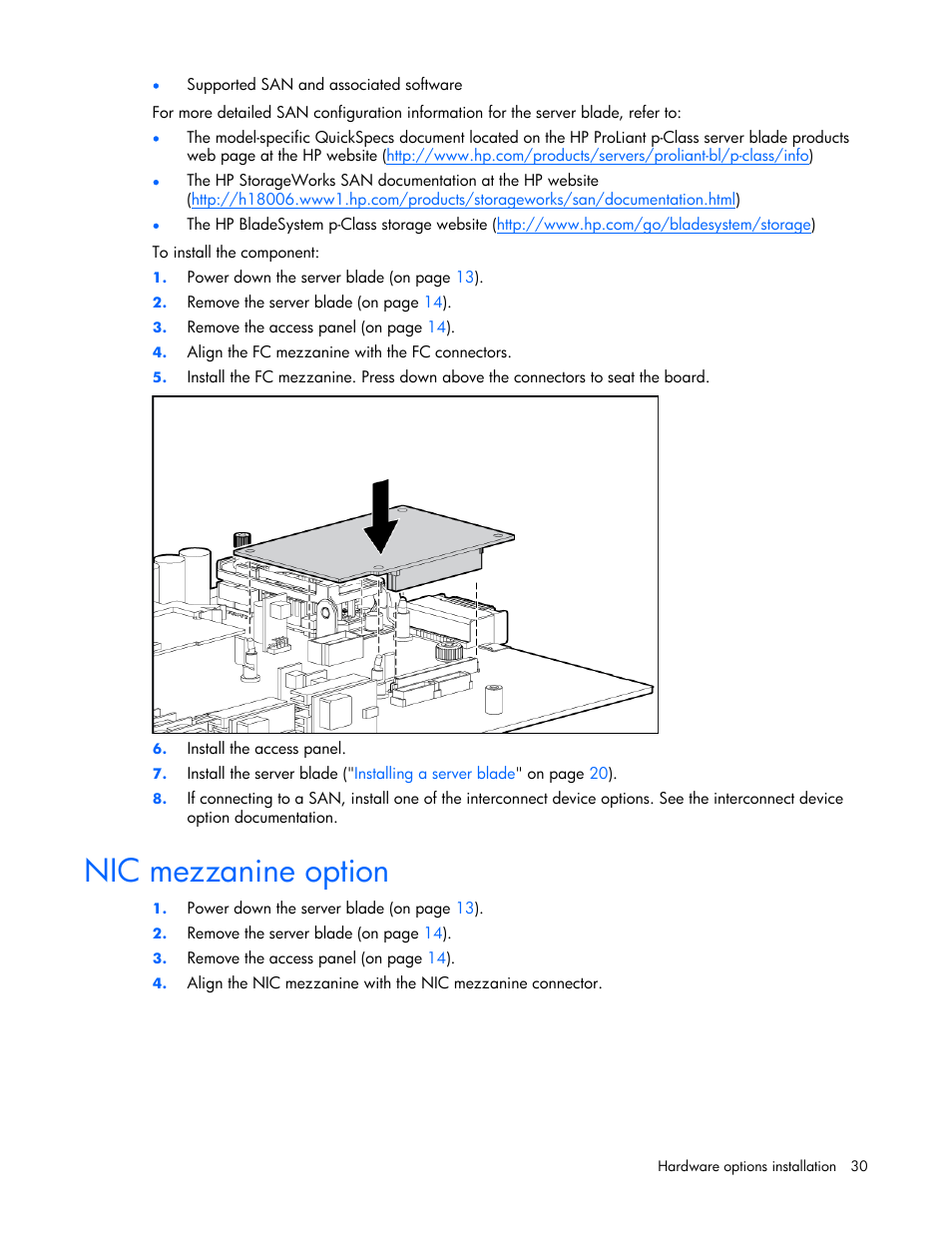 Nic mezzanine option | HP ProLiant BL25p G2 Server-Blade User Manual | Page 30 / 99