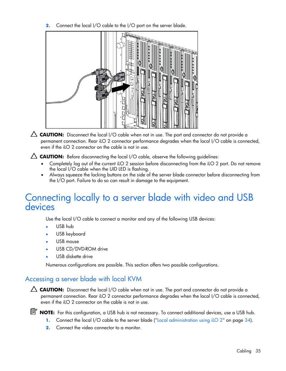 Accessing a server blade with local kvm | HP ProLiant BL25p G2 Server-Blade User Manual | Page 35 / 99