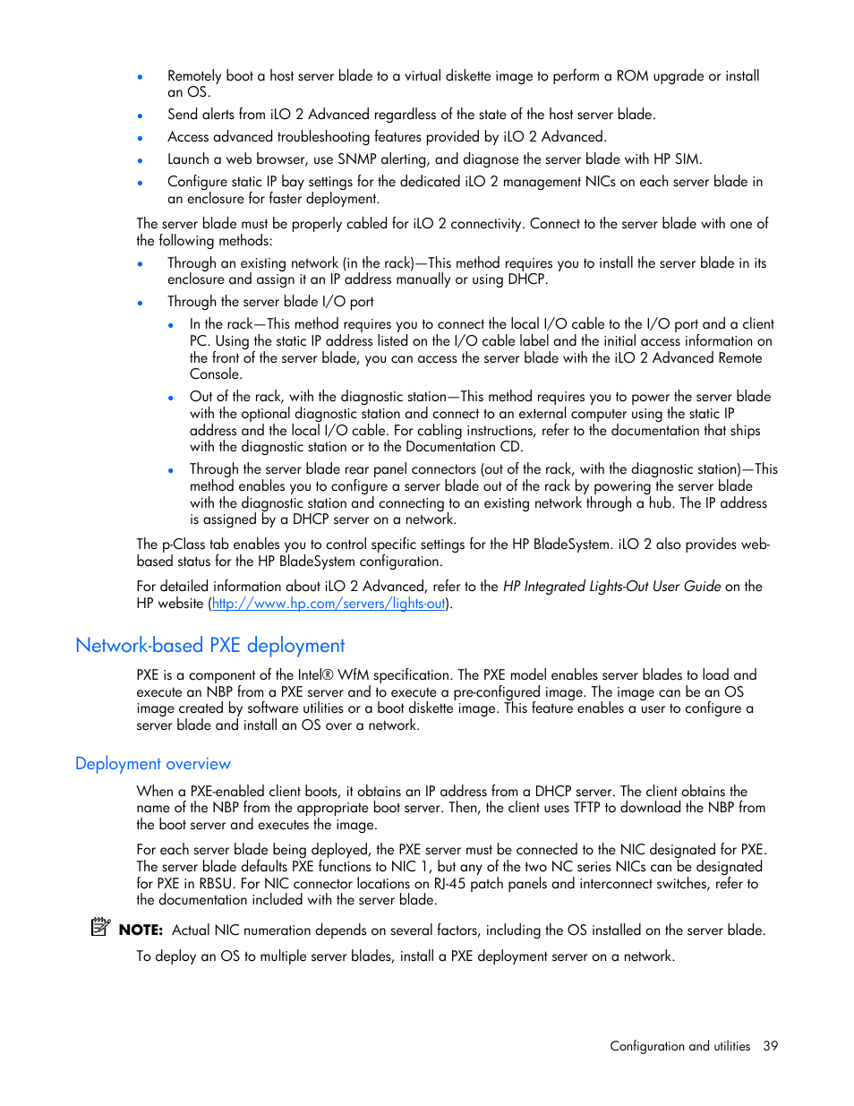 Network-based pxe deployment, Deployment overview | HP ProLiant BL25p G2 Server-Blade User Manual | Page 39 / 99