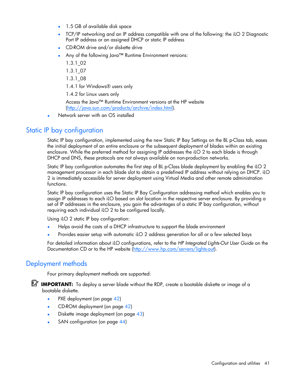 Static ip bay configuration, Deployment methods | HP ProLiant BL25p G2 Server-Blade User Manual | Page 41 / 99