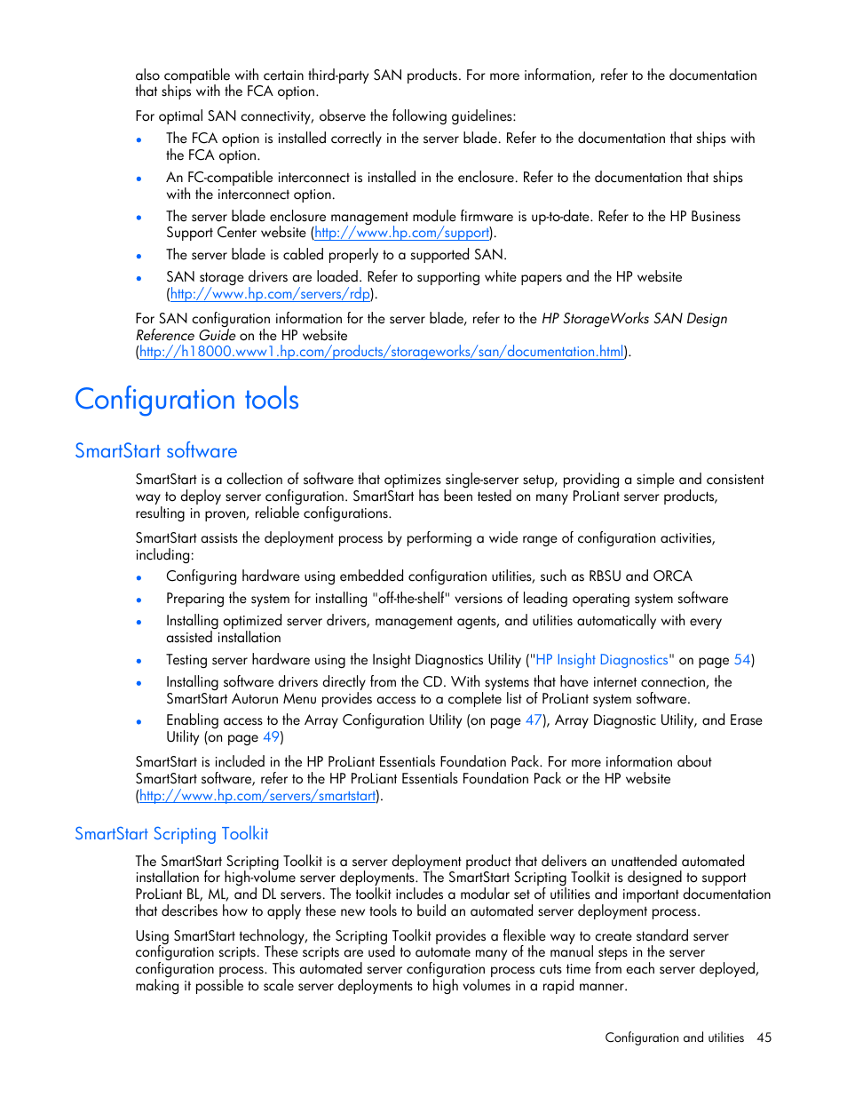 Configuration tools, Smartstart software, Smartstart scripting toolkit | HP ProLiant BL25p G2 Server-Blade User Manual | Page 45 / 99