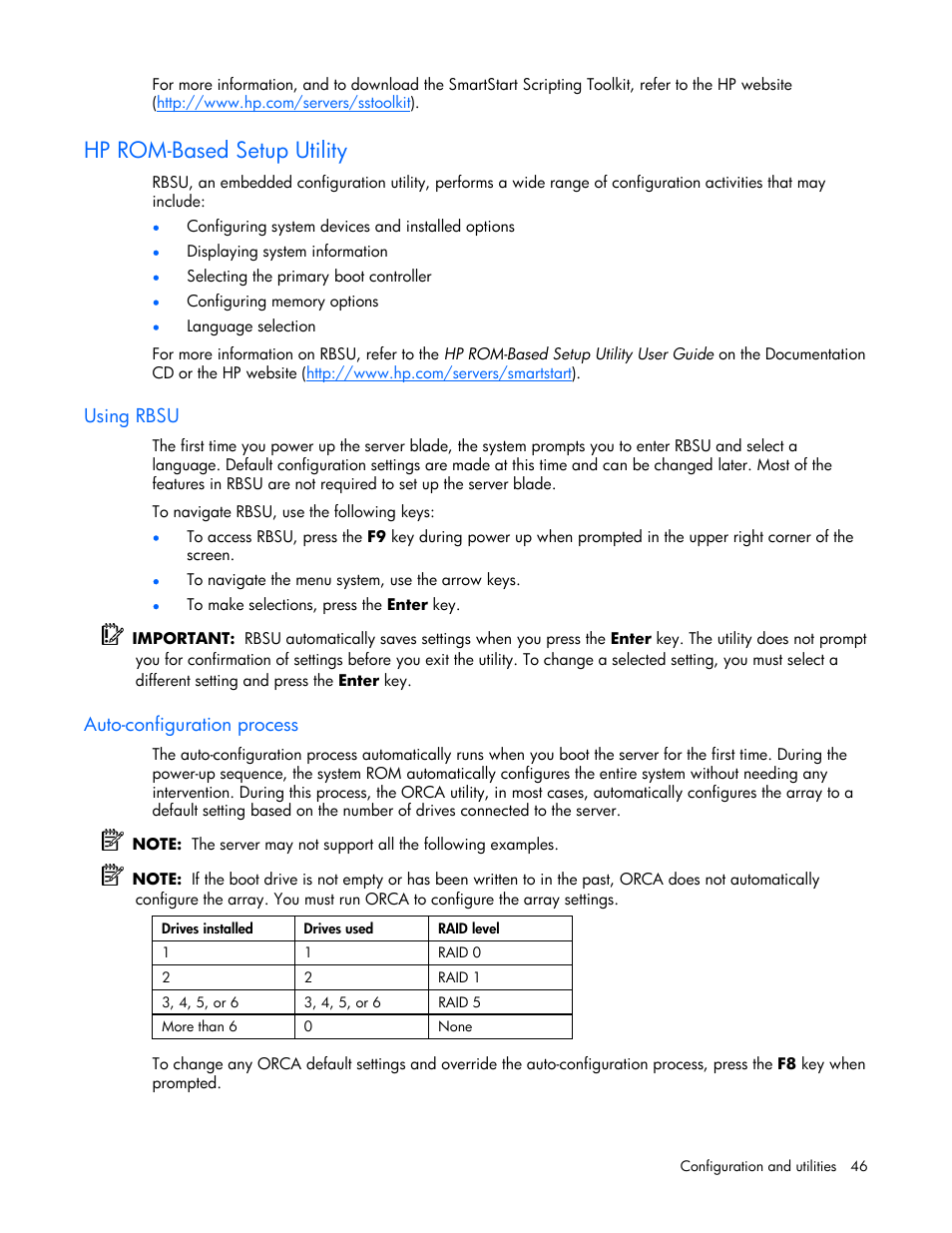 Hp rom-based setup utility, Using rbsu, Auto-configuration process | HP ProLiant BL25p G2 Server-Blade User Manual | Page 46 / 99