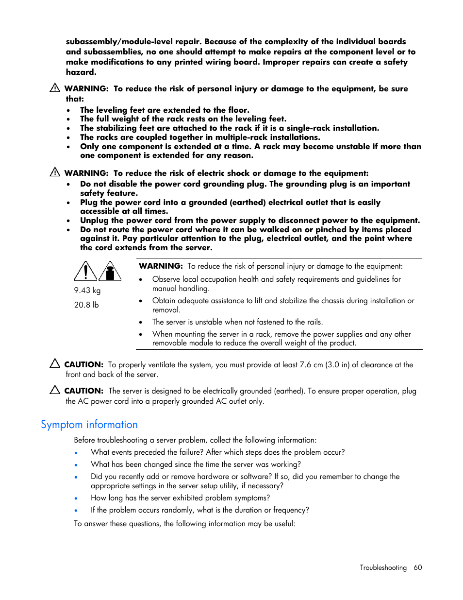 Symptom information | HP ProLiant BL25p G2 Server-Blade User Manual | Page 60 / 99