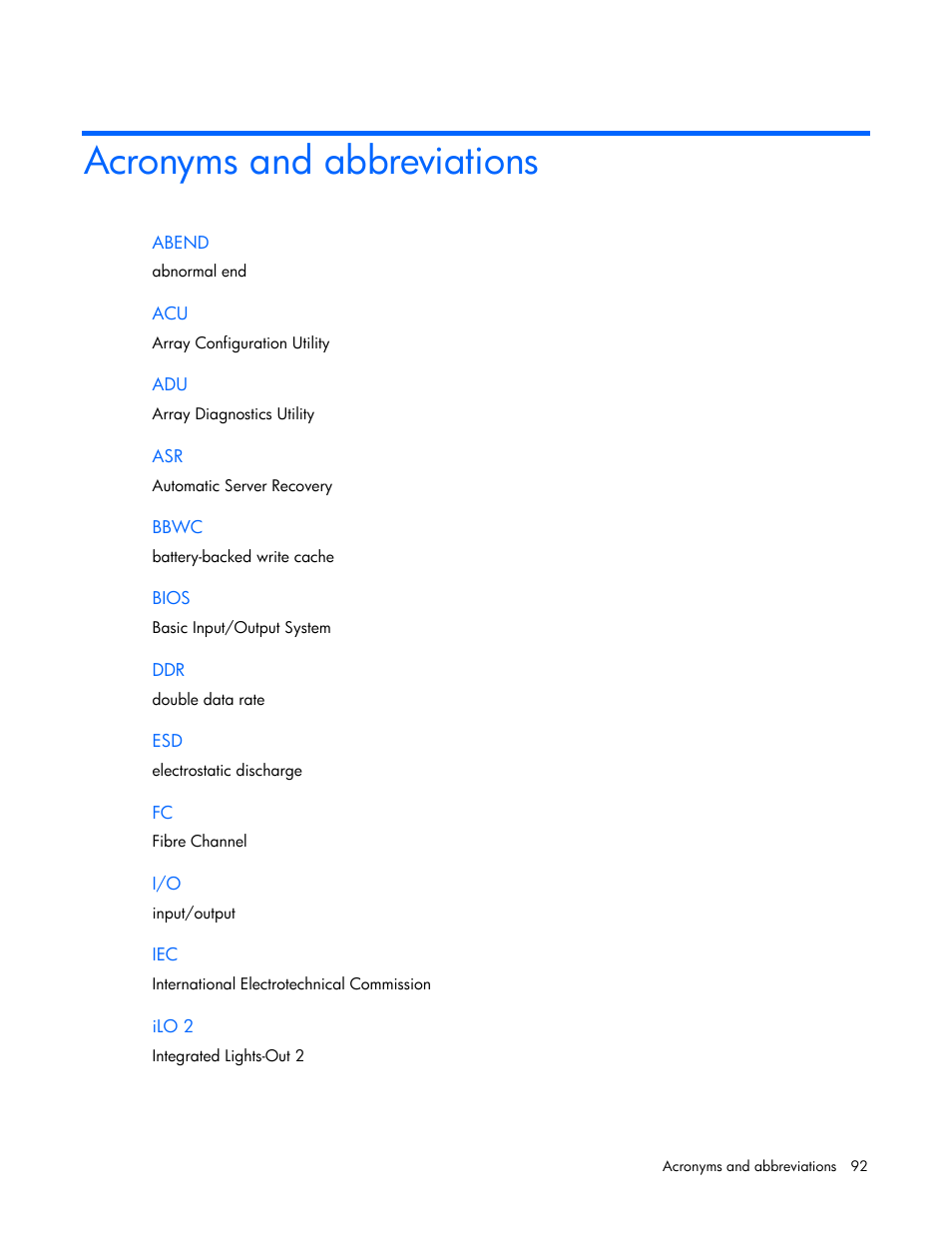 Acronyms and abbreviations | HP ProLiant BL25p G2 Server-Blade User Manual | Page 92 / 99
