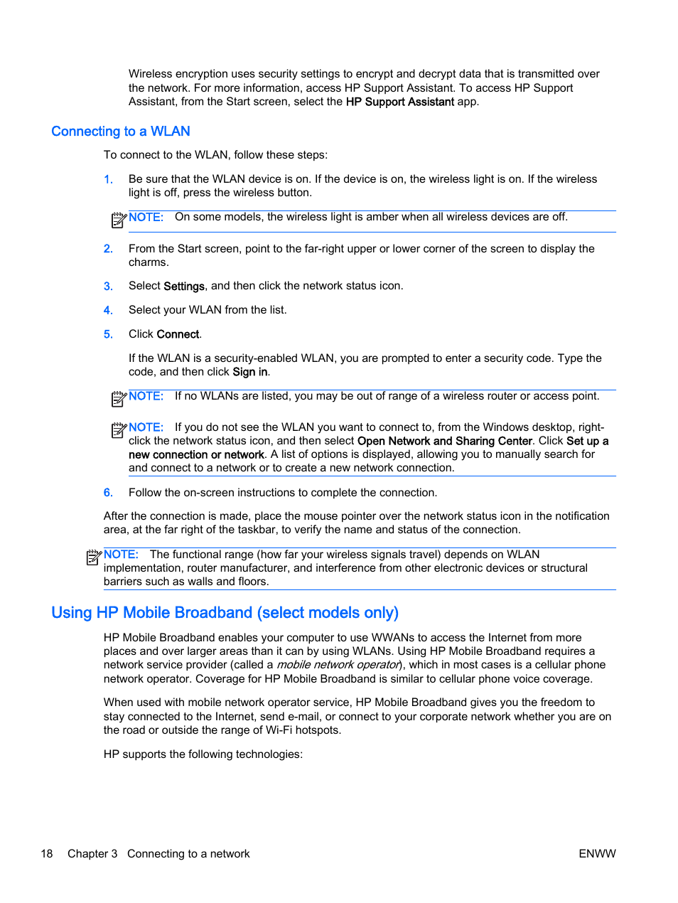 Connecting to a wlan, Using hp mobile broadband (select models only) | HP EliteBook Revolve 810 G2 Tablet User Manual | Page 28 / 116