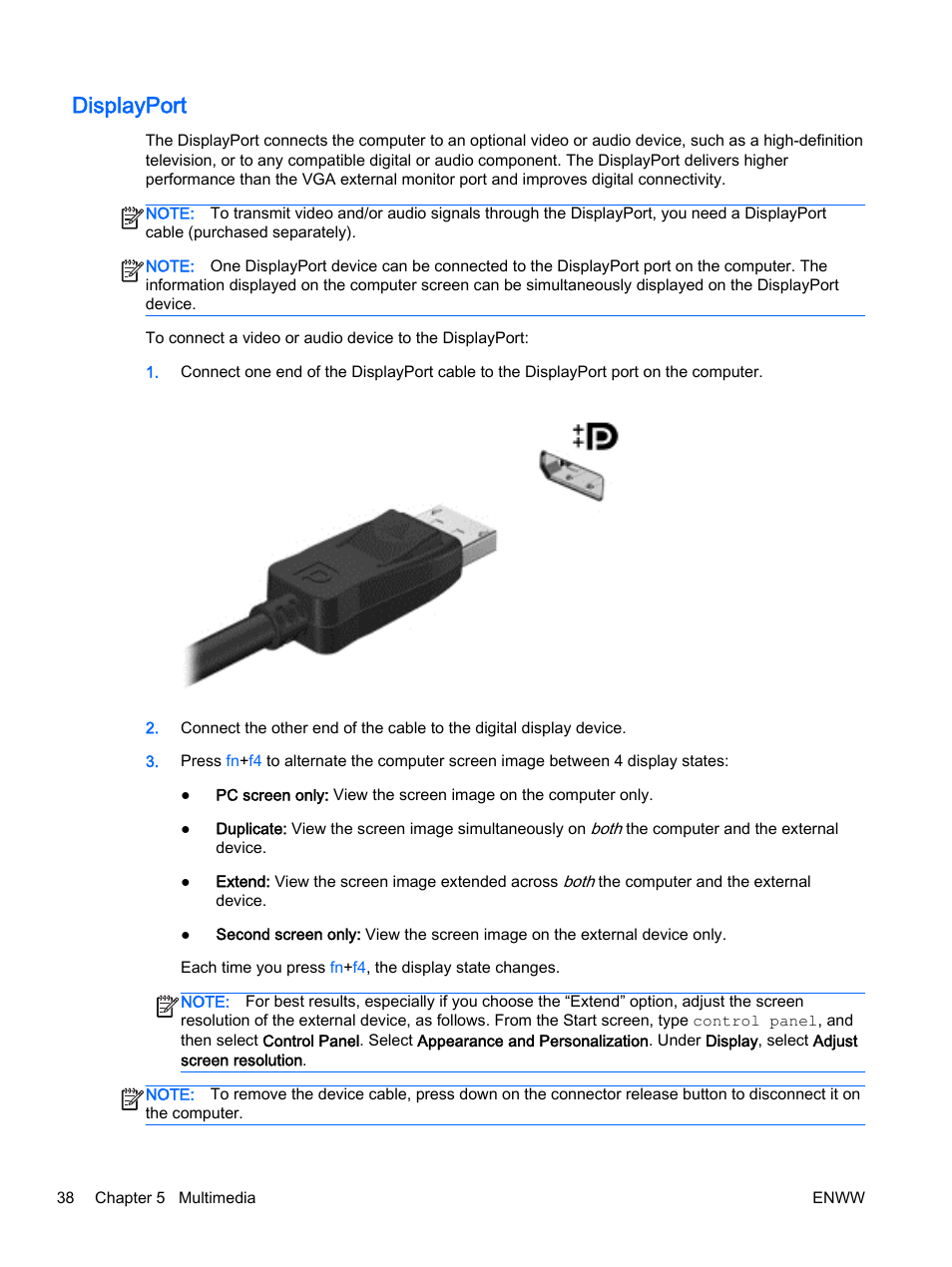 Displayport | HP EliteBook Revolve 810 G2 Tablet User Manual | Page 48 / 116