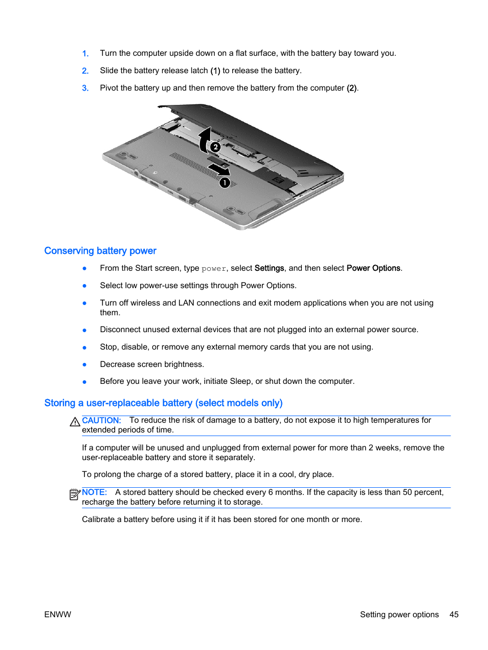 Conserving battery power | HP EliteBook Revolve 810 G2 Tablet User Manual | Page 55 / 116