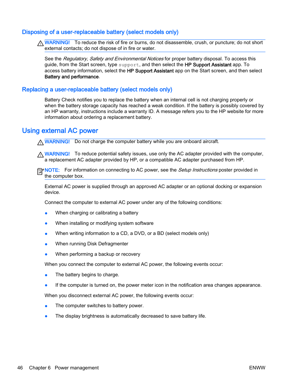 Using external ac power | HP EliteBook Revolve 810 G2 Tablet User Manual | Page 56 / 116