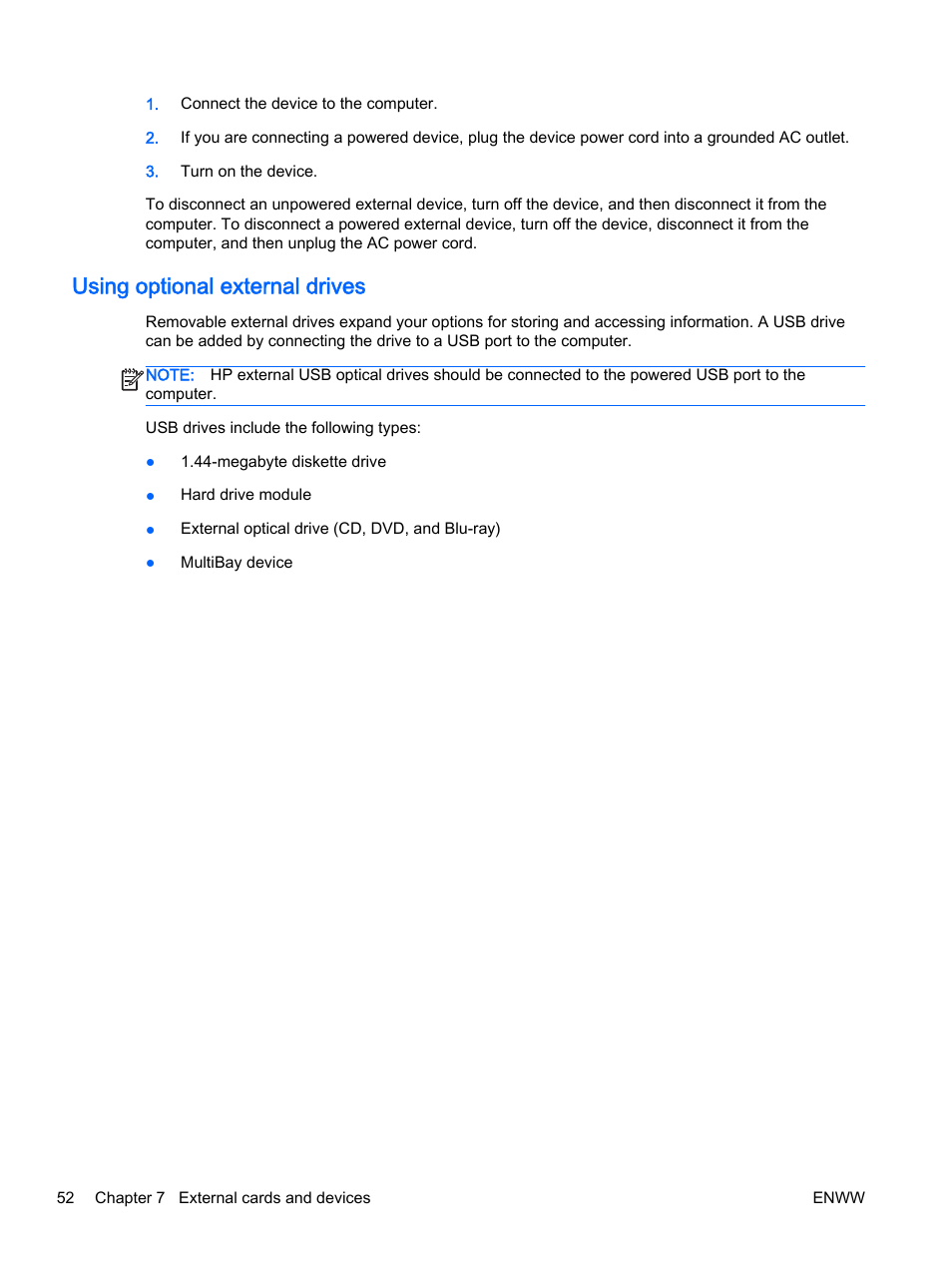 Using optional external drives | HP EliteBook Revolve 810 G2 Tablet User Manual | Page 62 / 116