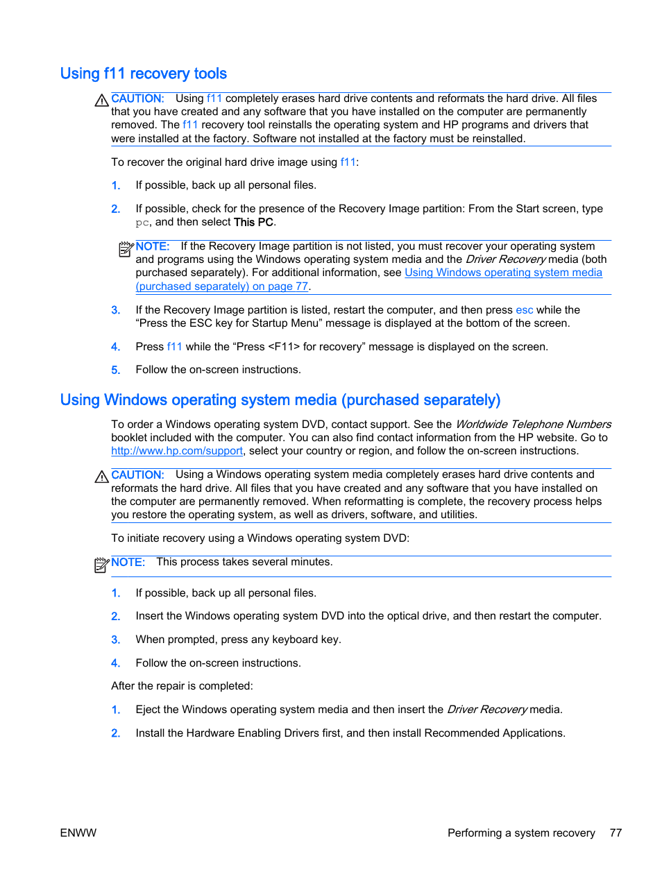 Using f11 recovery tools, Using | HP EliteBook Revolve 810 G2 Tablet User Manual | Page 87 / 116