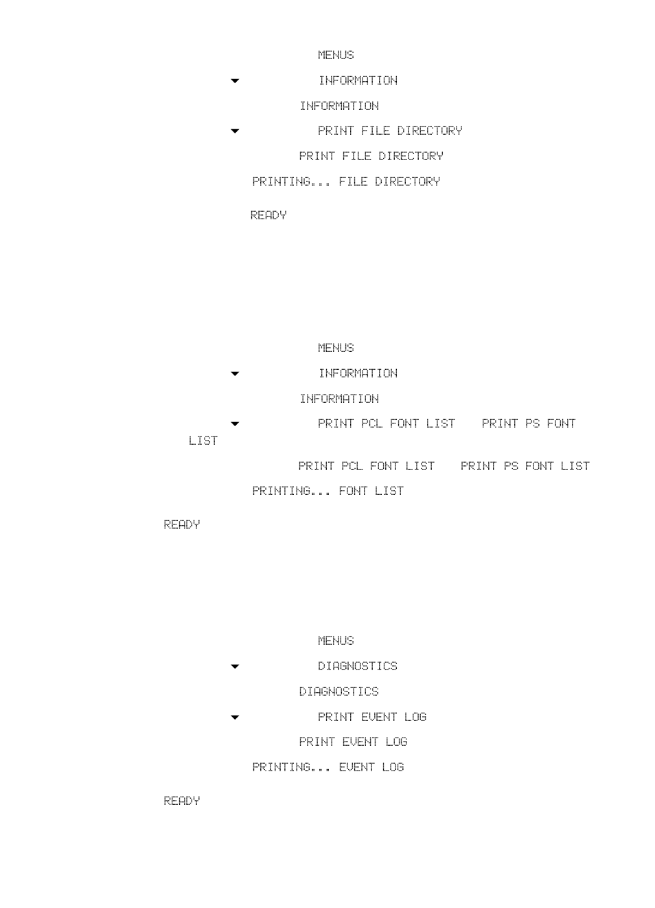 Pcl or ps font list, Event log, Pcl or ps font list event log | HP Color LaserJet 4600 Printer series User Manual | Page 114 / 244